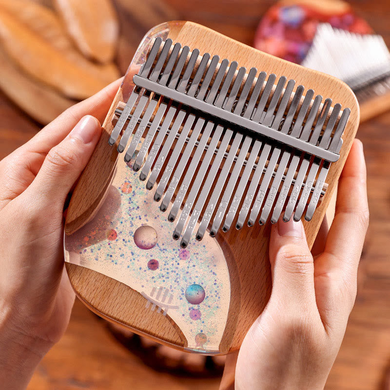 Buddha Stones Kalimba 17/21 tasti pianoforte a pollice in legno di faggio Planet Universe pianoforte portatile per dita