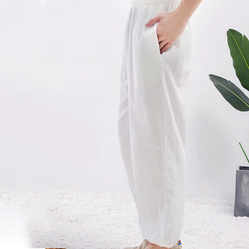 Pantaloni da pratica Tai Chi Qigong unisex con elastico in vita, tinta unita, estivi, con tasche , Buddha Stones - image 5