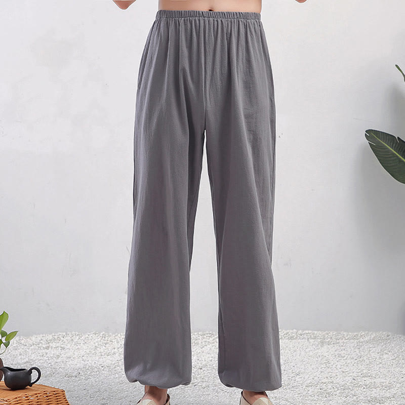 Pantaloni da pratica Tai Chi Qigong unisex con elastico in vita, tinta unita, estivi, con tasche , Buddha Stones - Maschio grigio - 3XL- ADATTO PER USA/UK/AU/UE - 2XL - image 0