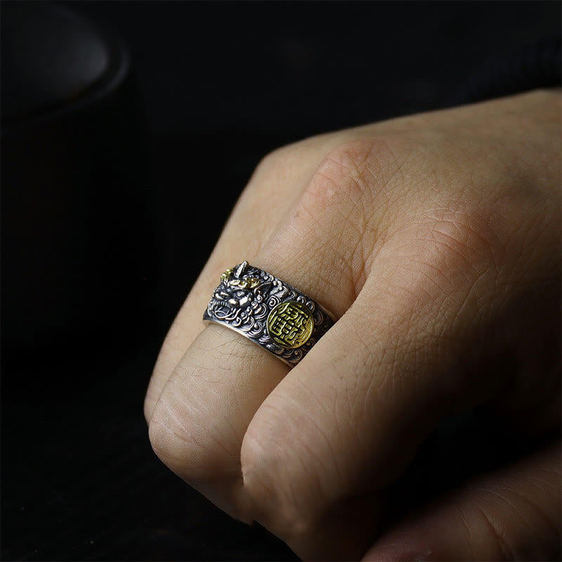 Anello regolabile in argento sterling 925 con moneta di rame PiXiu, Buddha Stones, ottone, ricchezza e fortuna - image 8