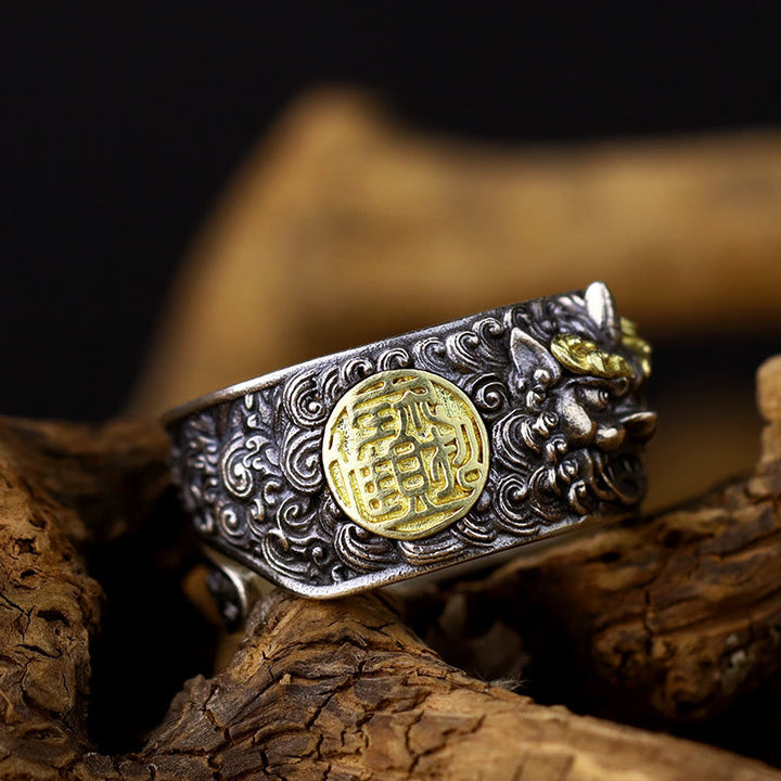 Anello regolabile in argento sterling 925 con moneta di rame PiXiu, Buddha Stones, ottone, ricchezza e fortuna - image 2