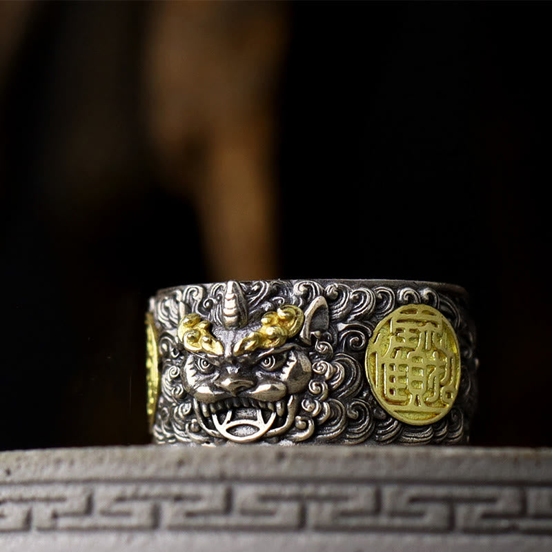 Anello regolabile in argento sterling 925 con moneta di rame PiXiu, Buddha Stones, ottone, ricchezza e fortuna - image 12