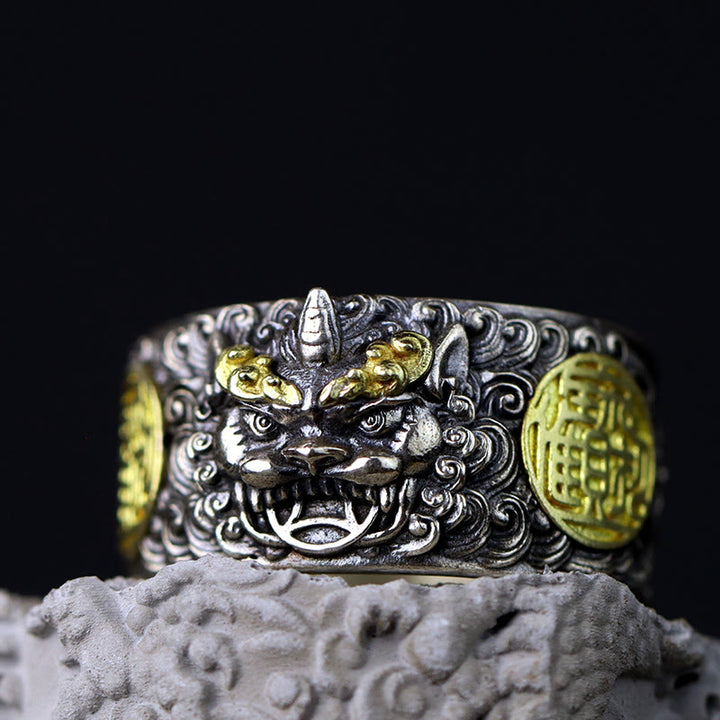 Anello regolabile in argento sterling 925 con moneta di rame PiXiu, Buddha Stones, ottone, ricchezza e fortuna - image 10