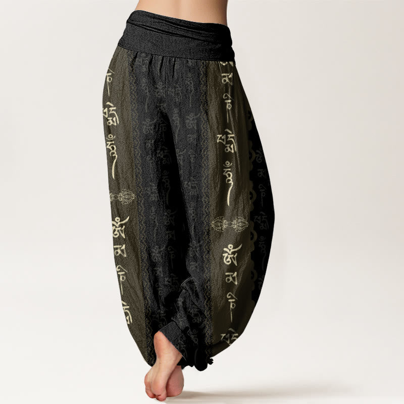 Pantaloni harem da donna con elastico in vita e motivo Buddha Stones Om Mani Padme Hum - image 2