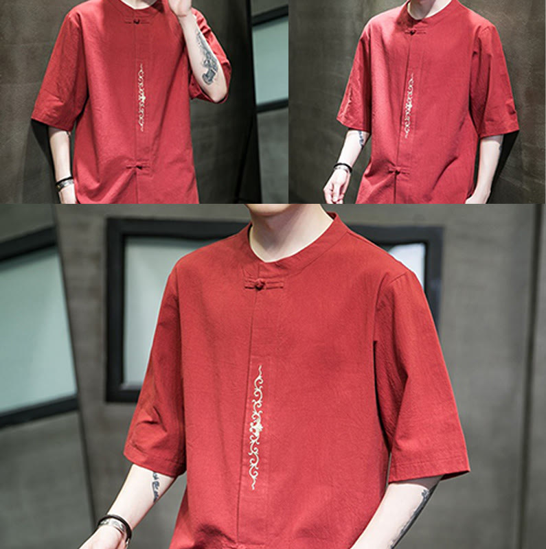 Cardigan da uomo in cotone e lino con ricamo a rana, casual, tinta unita, motivo Buddha Stones - image 16