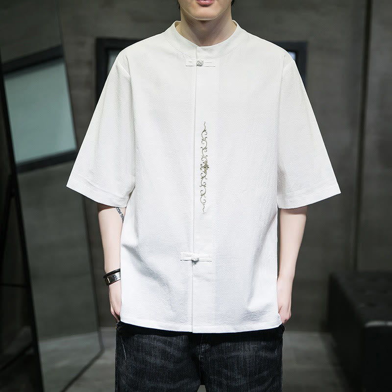 Cardigan da uomo in cotone e lino con ricamo a rana, casual, tinta unita, motivo Buddha Stones - Bianco - US/UK/AU46, EU56 (5XL) - image 25