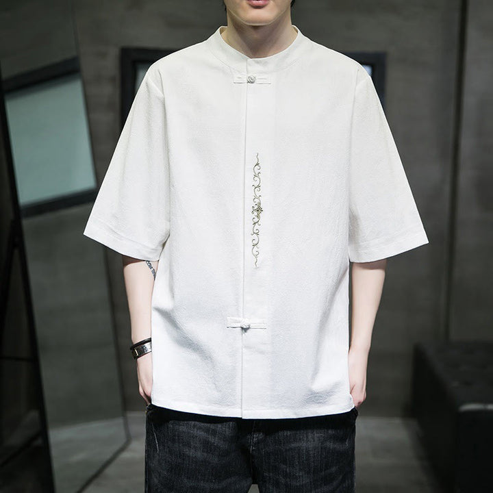 Cardigan da uomo in cotone e lino con ricamo a rana, casual, tinta unita, motivo Buddha Stones - Bianco - US/UK/AU46, EU56 (5XL) - image 25