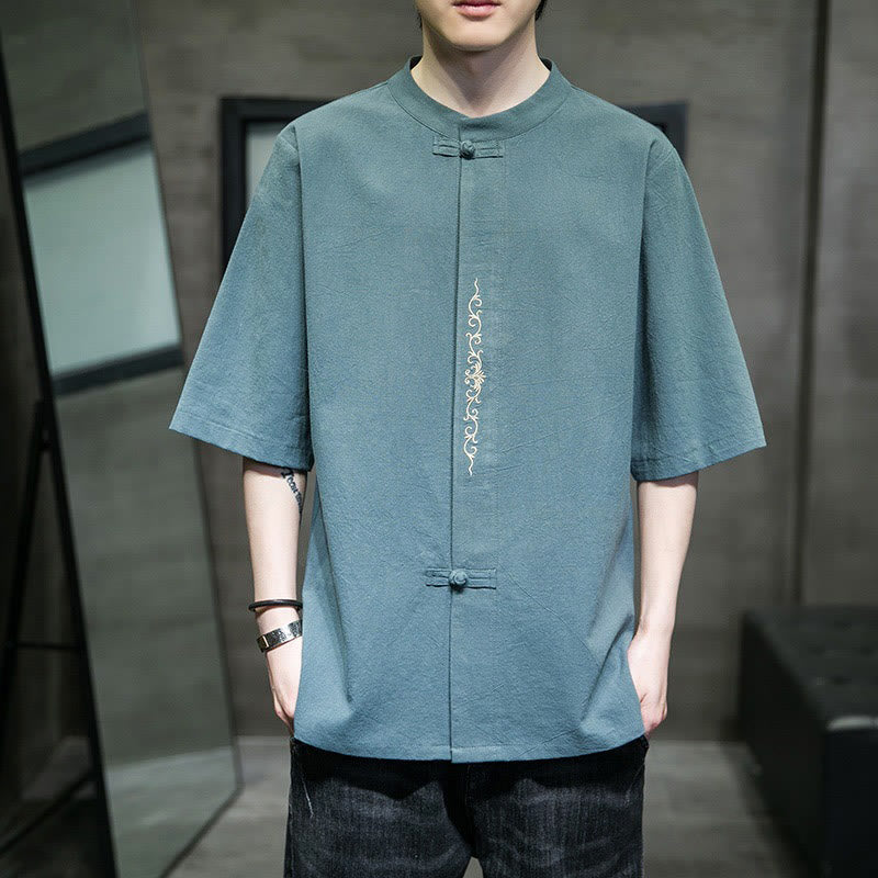 Cardigan da uomo in cotone e lino con ricamo a rana, casual, tinta unita, motivo Buddha Stones - image 2