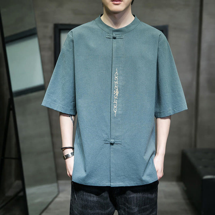 Cardigan da uomo in cotone e lino con ricamo a rana, casual, tinta unita, motivo Buddha Stones - image 2