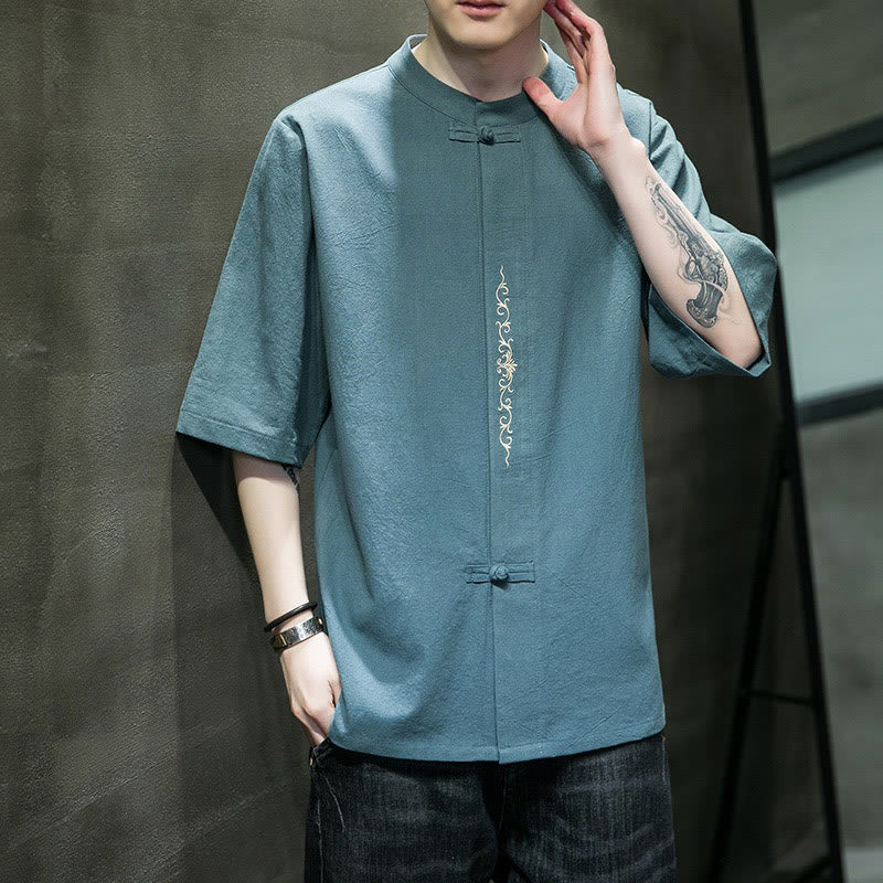 Cardigan da uomo in cotone e lino con ricamo a rana, casual, tinta unita, motivo Buddha Stones - image 5