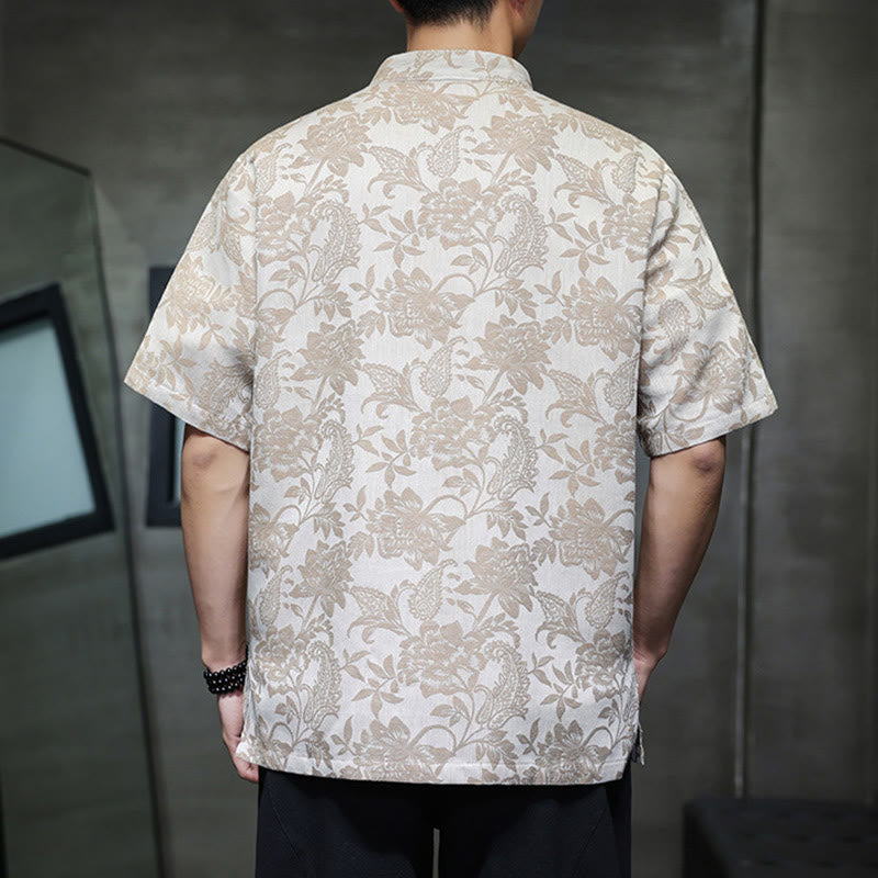 Cardigan da uomo in cotone con tasche, motivo floreale, motivo paisley, motivo a rana, motivo casual , Buddha Stones