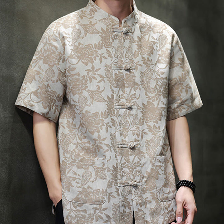 Cardigan da uomo in cotone con tasche, motivo floreale, motivo paisley, motivo a rana, motivo casual , Buddha Stones