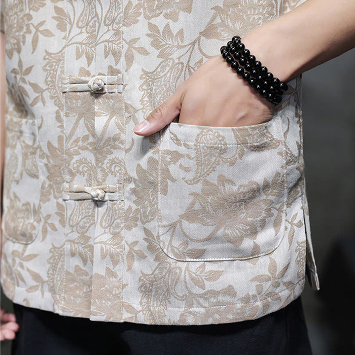 Cardigan da uomo in cotone con tasche, motivo floreale, motivo paisley, motivo a rana, motivo casual , Buddha Stones