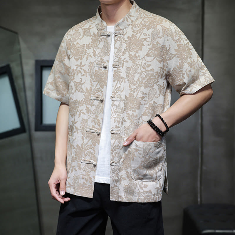 Cardigan da uomo in cotone con tasche, motivo floreale, motivo paisley, motivo a rana, motivo casual , Buddha Stones