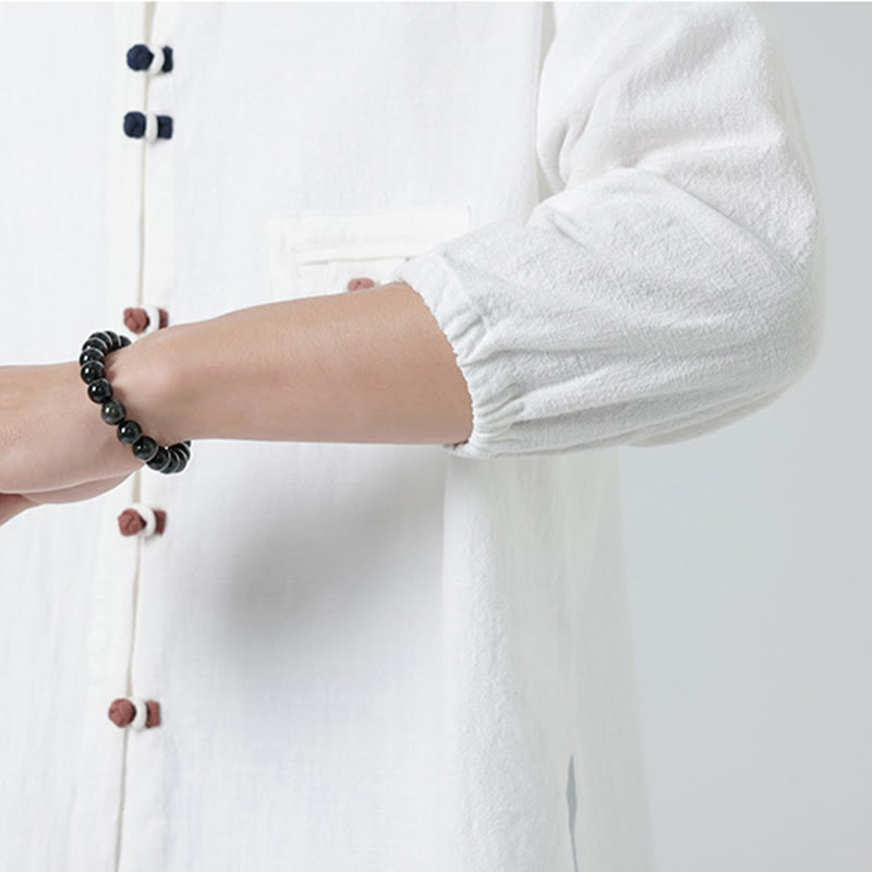 Cardigan da uomo in cotone con maniche a tre quarti, con tasca e bottoni a rana, con colletto rialzato, estivo, Buddha Stones