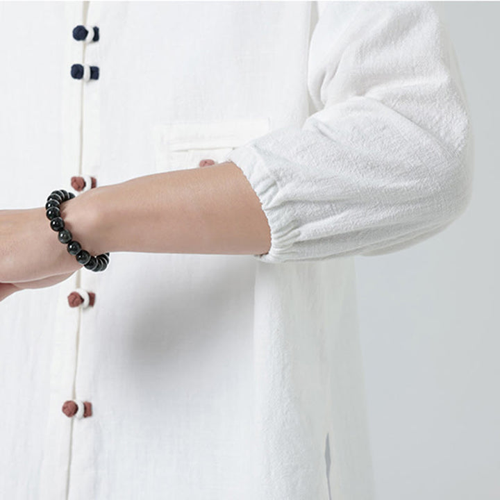 Cardigan da uomo in cotone con maniche a tre quarti, con tasca e bottoni a rana, con colletto rialzato, estivo, Buddha Stones