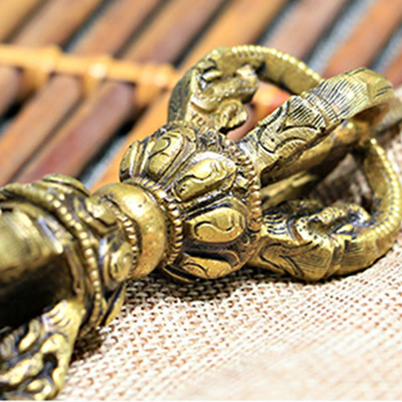 Set di 2 campane di meditazione Buddha Stones fatte a mano e decorazioni in rame Vajra Dorje.