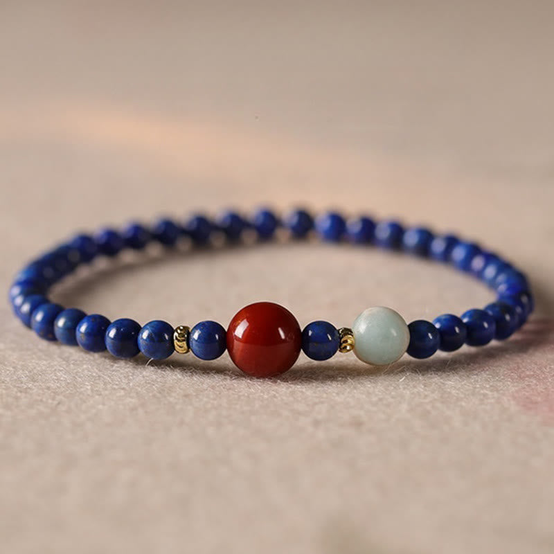 Braccialetto positivo con perle ultrasottili di agata lazurite e piccole Buddha Stones