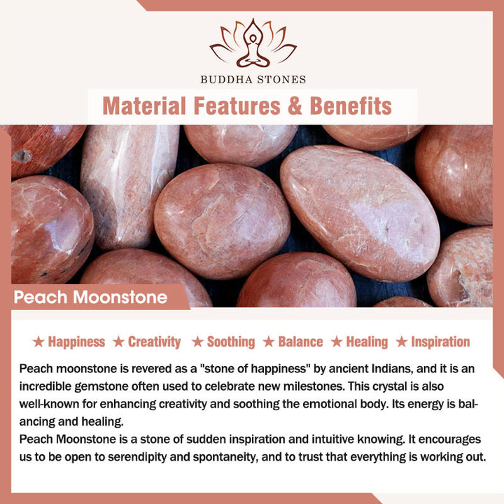 Braccialetto regolabile e rilassante Buddha Stones in pietra di luna naturale color pesca