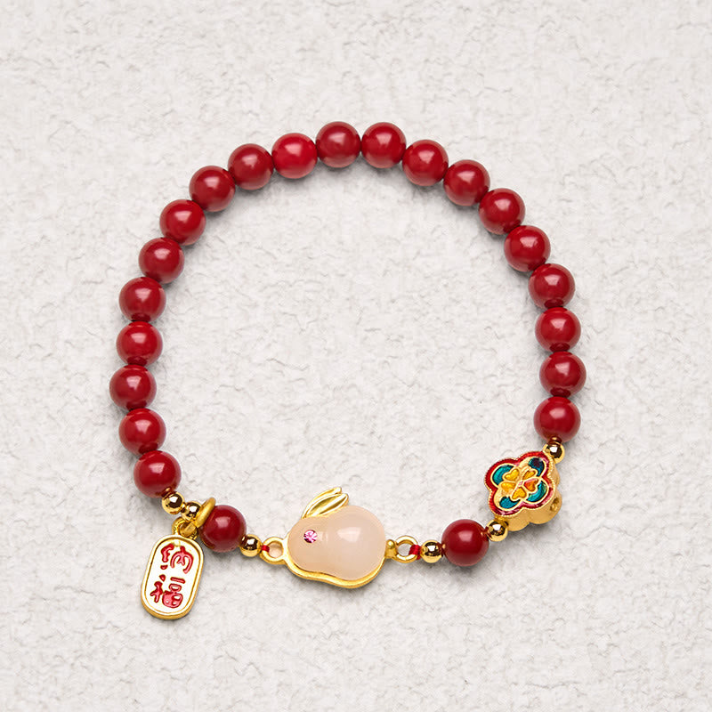 Braccialetto Buddha Stones Cinnabar Coniglio Coniglietto Fu Carattere Calmo