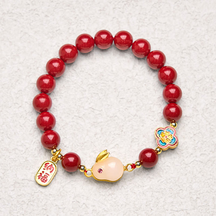 Braccialetto Buddha Stones Cinnabar Coniglio Coniglietto Fu Carattere Calmo