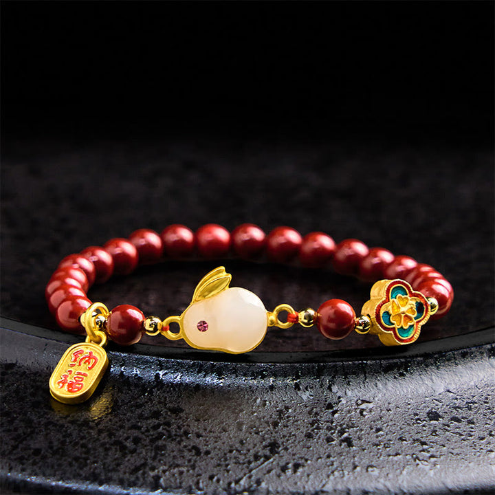 Braccialetto Buddha Stones Cinnabar Coniglio Coniglietto Fu Carattere Calmo