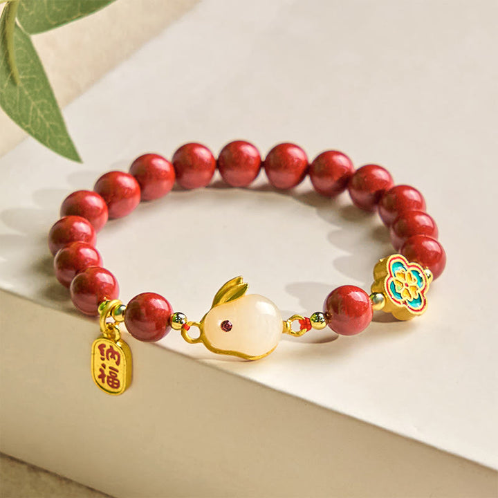 Braccialetto Buddha Stones Cinnabar Coniglio Coniglietto Fu Carattere Calmo