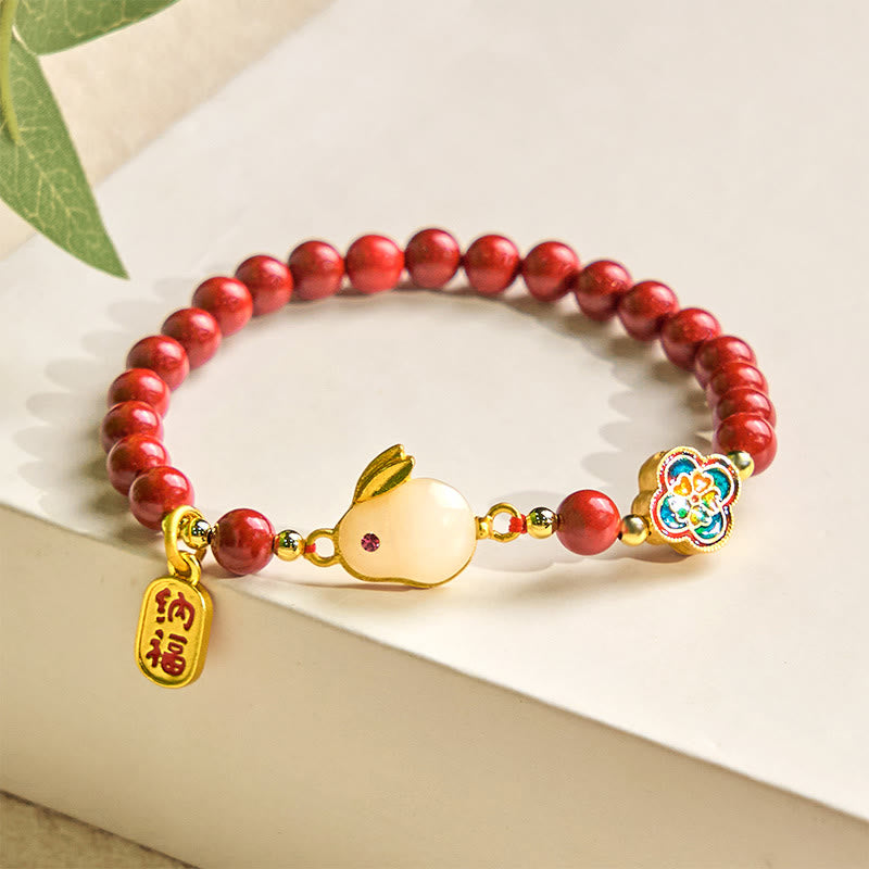Braccialetto Buddha Stones Cinnabar Coniglio Coniglietto Fu Carattere Calmo