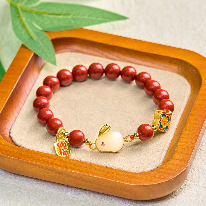 Braccialetto Buddha Stones Cinnabar Coniglio Coniglietto Fu Carattere Calmo