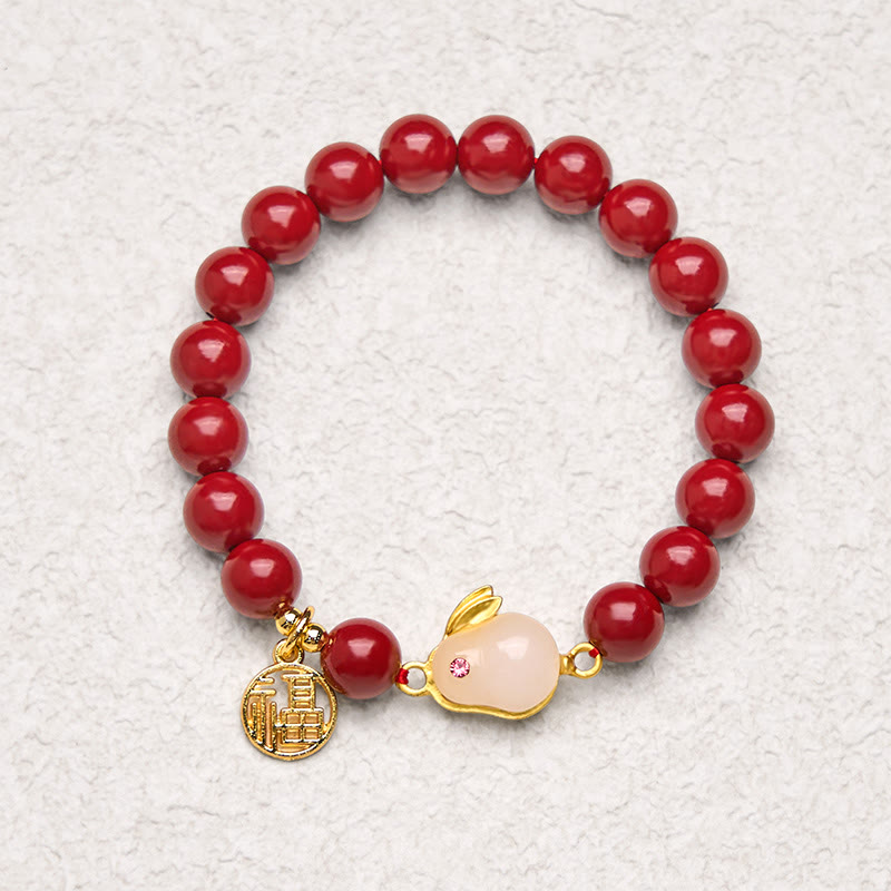 Braccialetto di benedizione del personaggio di Buddha Stones Cinnabar Rabbit Fu