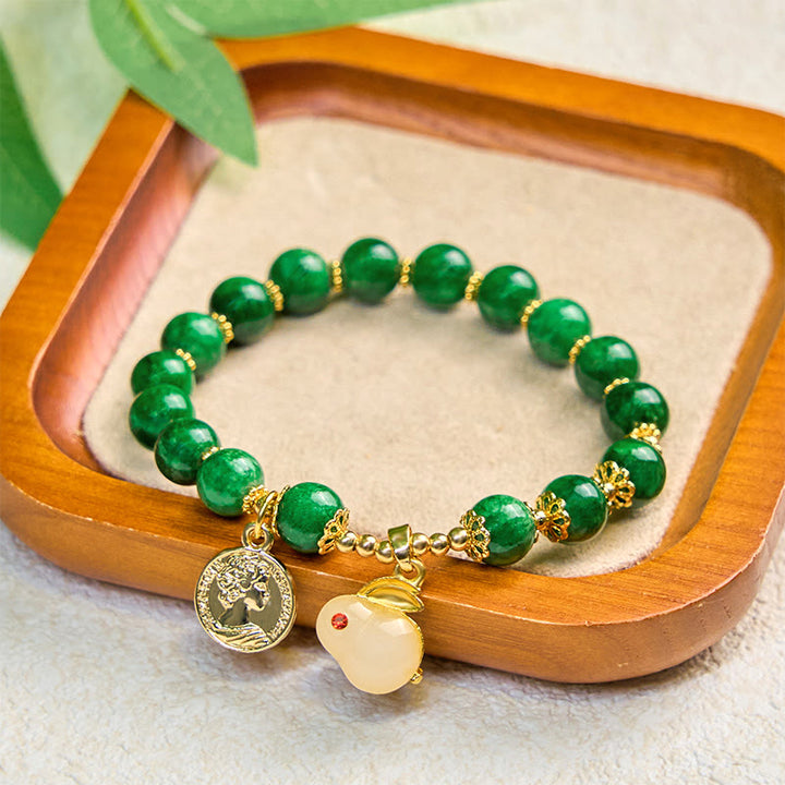 Bracciale Buddha Stones con ciondolo a forma di coniglio in calcite verde e chiarezza