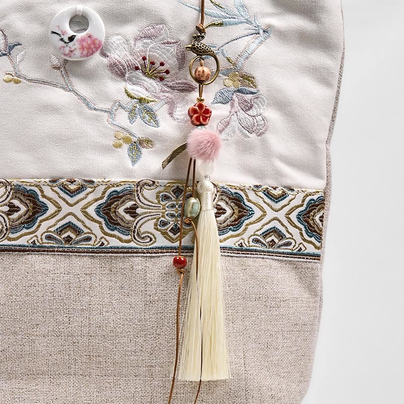 Borsa a tracolla in tela di poliestere con ricamo Buddha Stones Magnolia