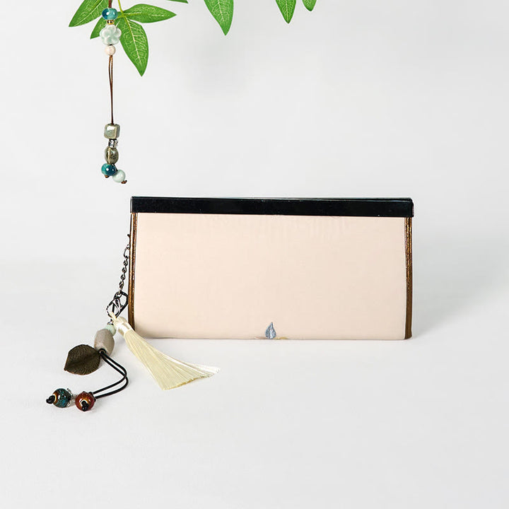 Portafoglio porta contanti di grande capacità, con ricamo bifacciale, motivo Buddha Stones Magnolia Flower, borsa per la spesa