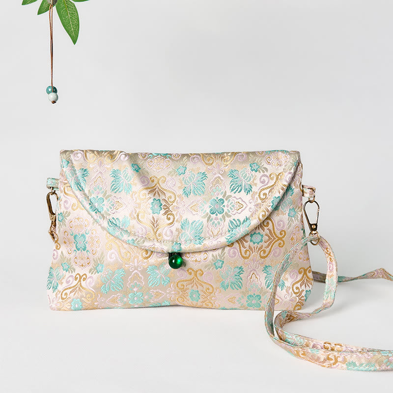 Borsa a tracolla con ricamo in poliestere e cotone con motivo floreale retrò Buddha Stones