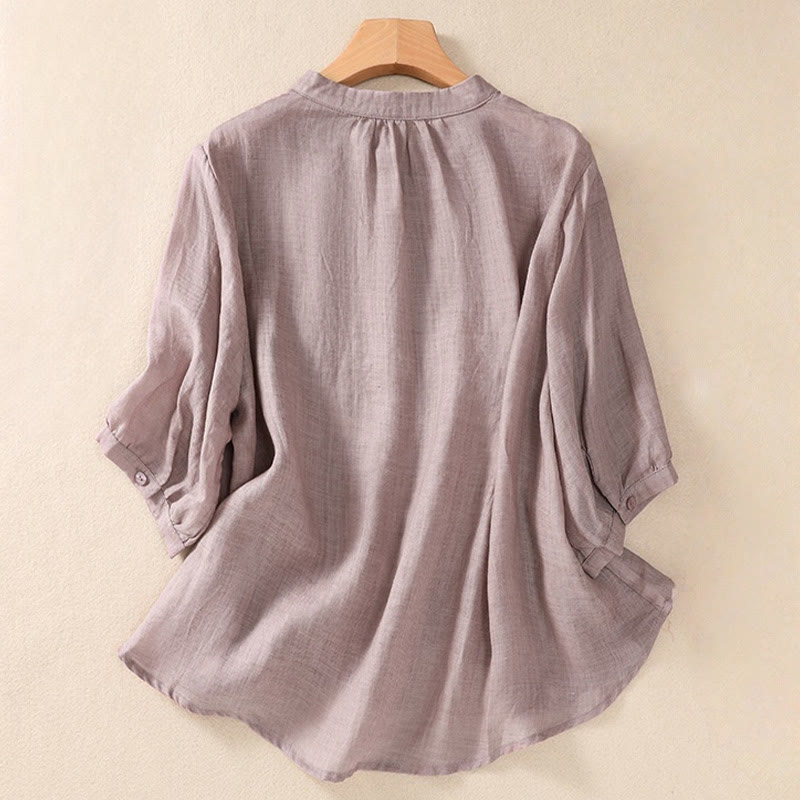 Cardigan da donna in cotone e lino con maniche a tre quarti, casual, quotidiano, con bottoni, modello arricciato, colletto alto, Buddha Stones - image 1