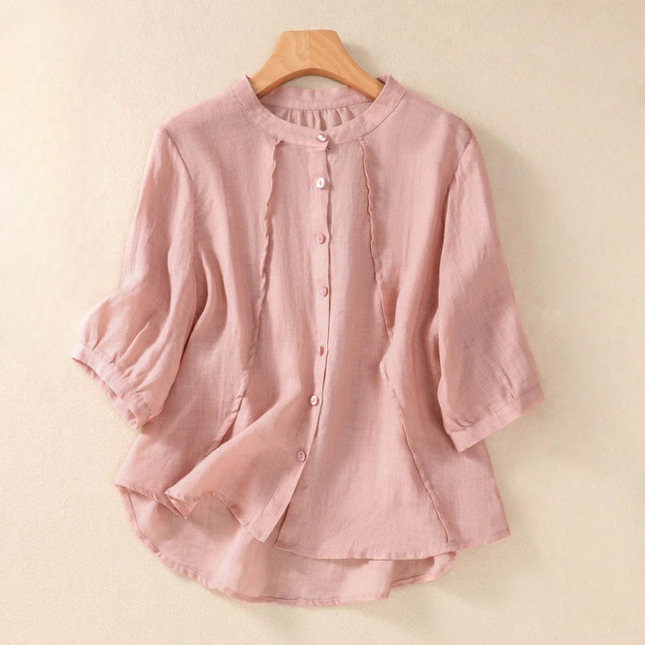 Cardigan da donna in cotone e lino con maniche a tre quarti, casual, quotidiano, con bottoni, modello arricciato, colletto alto, Buddha Stones - Rosa chiaro - US8-10, UK/AU12-14, EU40-42 (2XL) - image 23