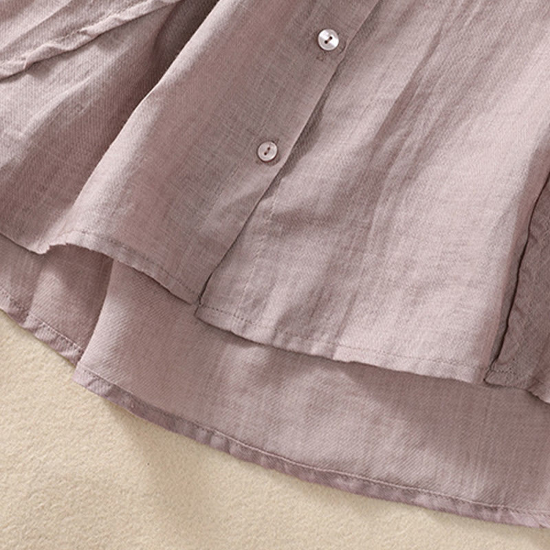 Cardigan da donna in cotone e lino con maniche a tre quarti, casual, quotidiano, con bottoni, modello arricciato, colletto alto, Buddha Stones - image 6