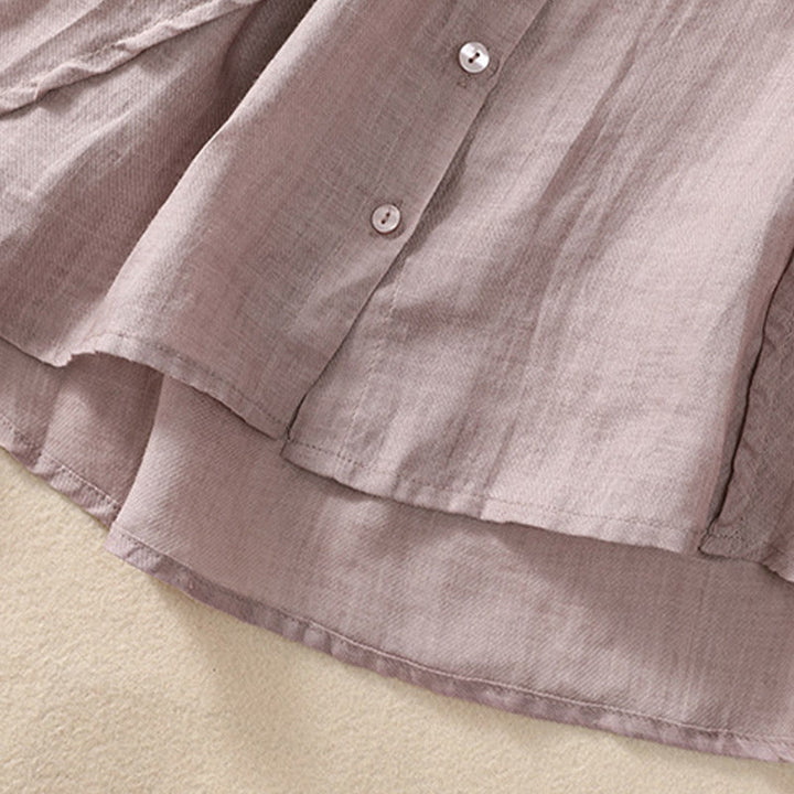 Cardigan da donna in cotone e lino con maniche a tre quarti, casual, quotidiano, con bottoni, modello arricciato, colletto alto, Buddha Stones - image 6