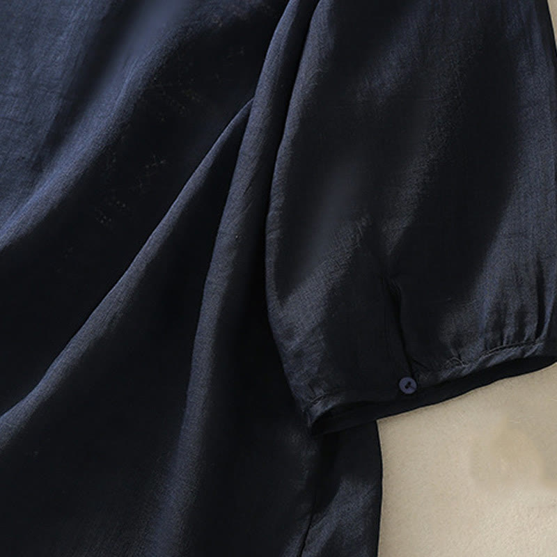 Cardigan casual da donna in cotone e lino con maniche a tre quarti, motivo a foglie e ricami artistici Buddha Stones - image 13