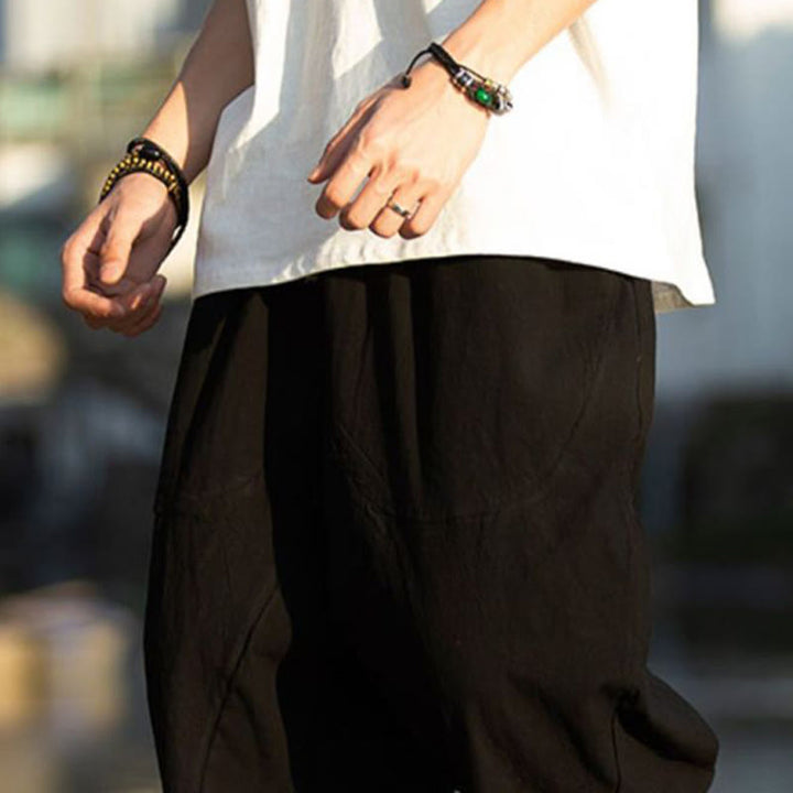 Pantaloni da uomo in lino e cotone con tasche, lunghezza 7-8, modello Buddha Stones, modello estivo con pieghe semplici e coulisse - image 10