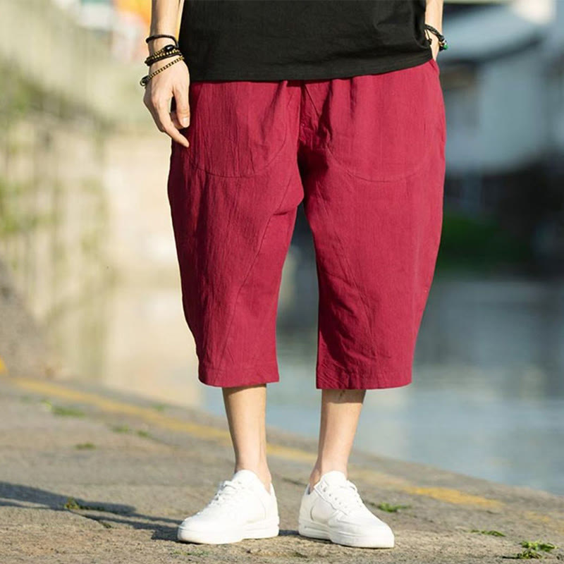 Pantaloni da uomo in lino e cotone con tasche, lunghezza 7-8, modello Buddha Stones, modello estivo con pieghe semplici e coulisse - image 23