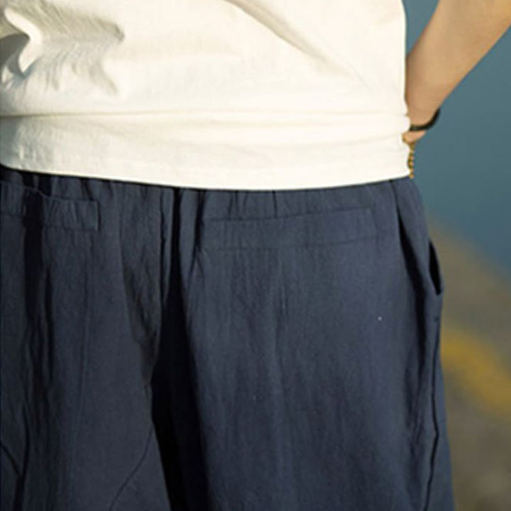 Pantaloni da uomo in lino e cotone con tasche, lunghezza 7-8, modello Buddha Stones, modello estivo con pieghe semplici e coulisse - image 17