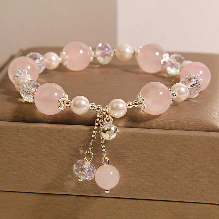 Bracciale di autoaccettazione in perle di cristallo rosa naturale Buddha Stones