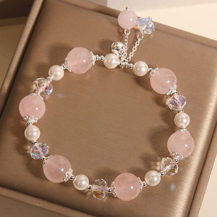 Bracciale di autoaccettazione in perle di cristallo rosa naturale Buddha Stones