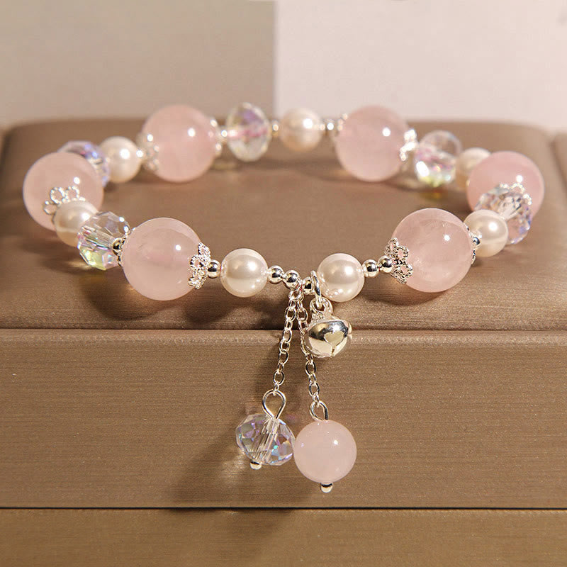 Bracciale di autoaccettazione in perle di cristallo rosa naturale Buddha Stones