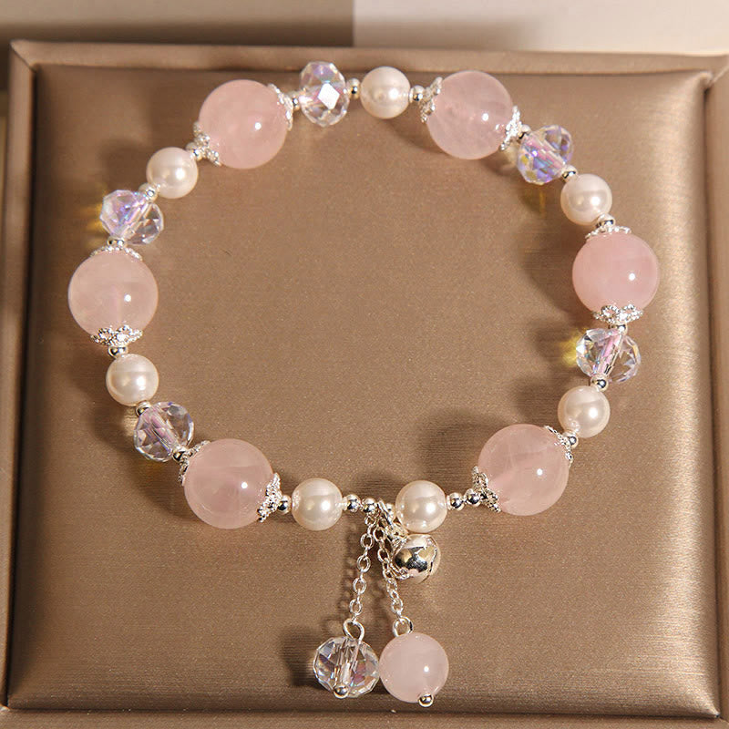 Bracciale di autoaccettazione in perle di cristallo rosa naturale Buddha Stones