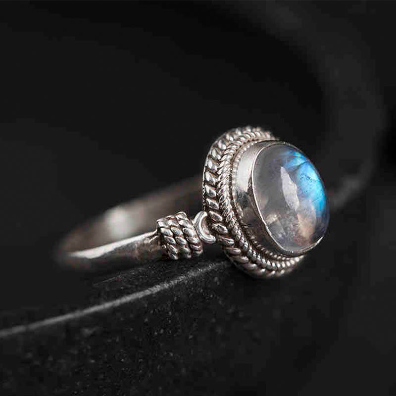 Anello positivo in argento sterling 925 con pietra di luna naturale Buddha Stones