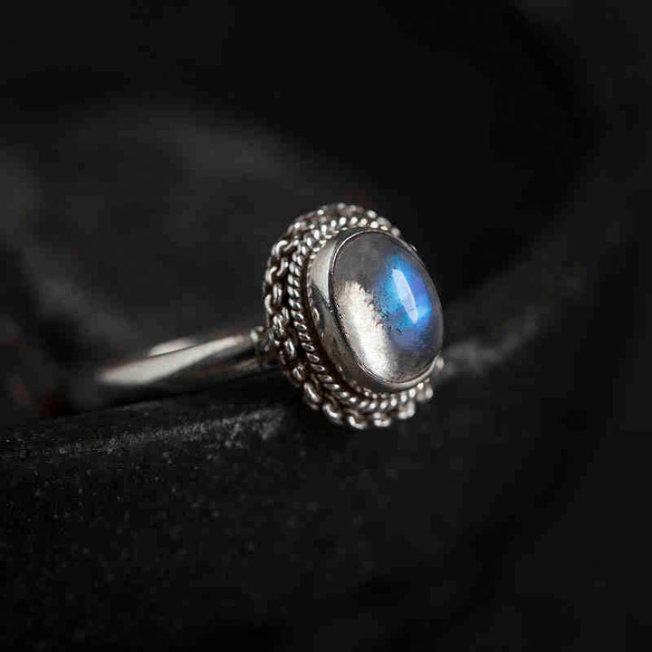 Anello positivo in argento sterling 925 con pietra di luna naturale Buddha Stones