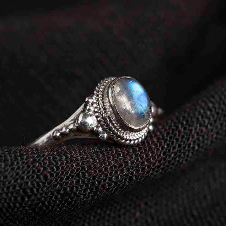 Anello positivo in argento sterling 925 con pietra di luna naturale Buddha Stones