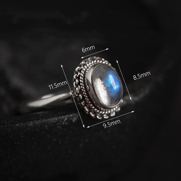 Anello positivo in argento sterling 925 con pietra di luna naturale Buddha Stones